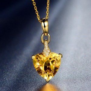 NEW 18K Gold Plated Yellow Gemstone Citrine Love Heart Pendant Necklace